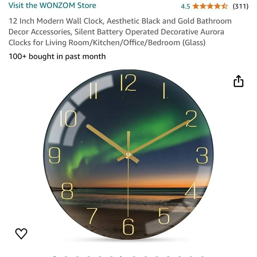 Wonzom 12 in northern lights modern hanging wall clock